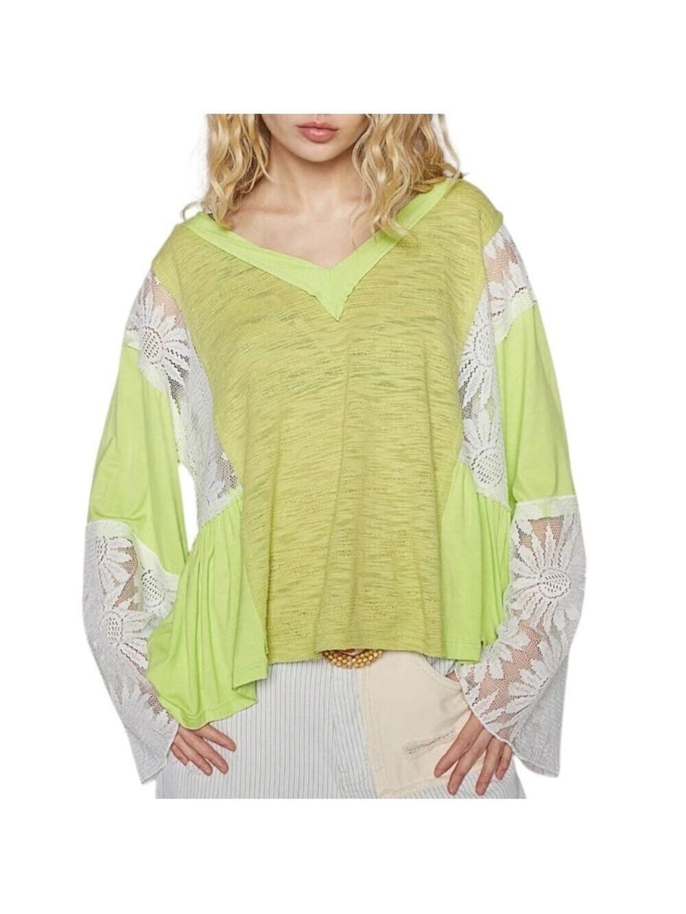 POL Tree Hugger Flare Long Sleeve Top Size S (23” Ptp) Neon Green